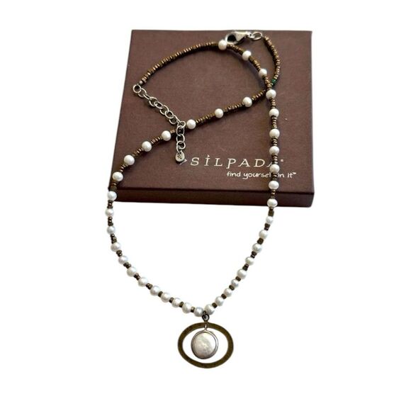 Silpada Jewelry - Silpada RETIRED N1894 Go Coastal Necklace with Pearl, Brass, Sterling Silver.